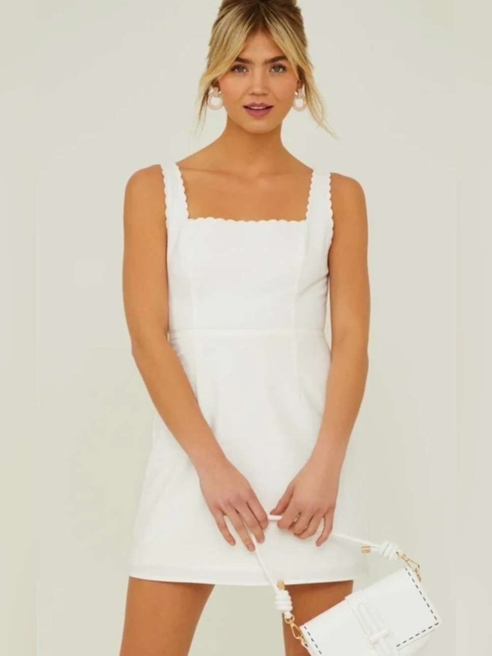 Altar’d State Skye Scallop Linen Blend Mini Dress White, size XL, like new!